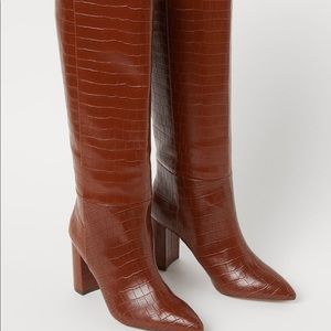 Croc Leather Knee High Boots